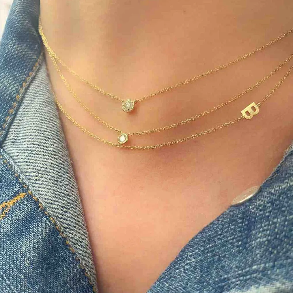 14K Gold Asymmetrical Mini Initial Necklace