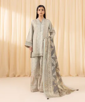 3 Piece -  Embroidered Silk Suit