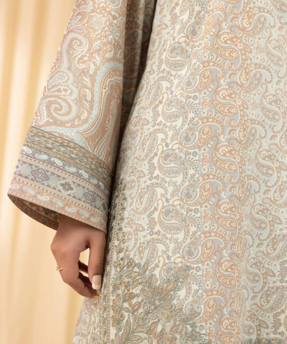 3 Piece -  Embroidered Silk Suit