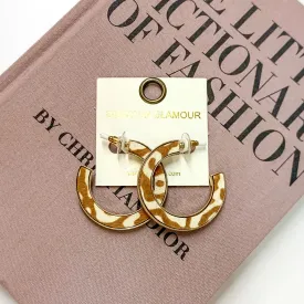 Animal Print Gold Hoops in White/Brown