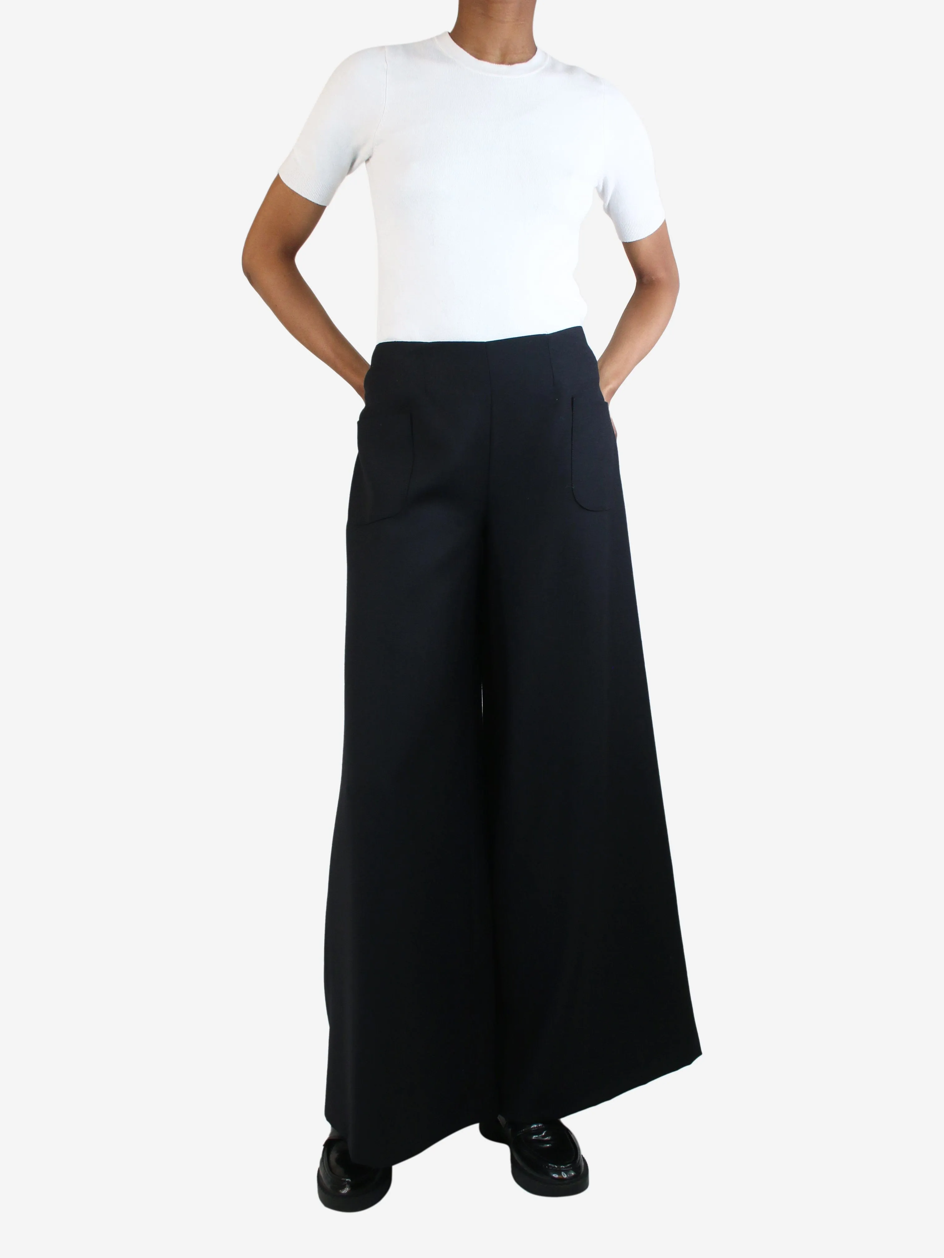 Black wide-leg pocket trousers - size UK 6