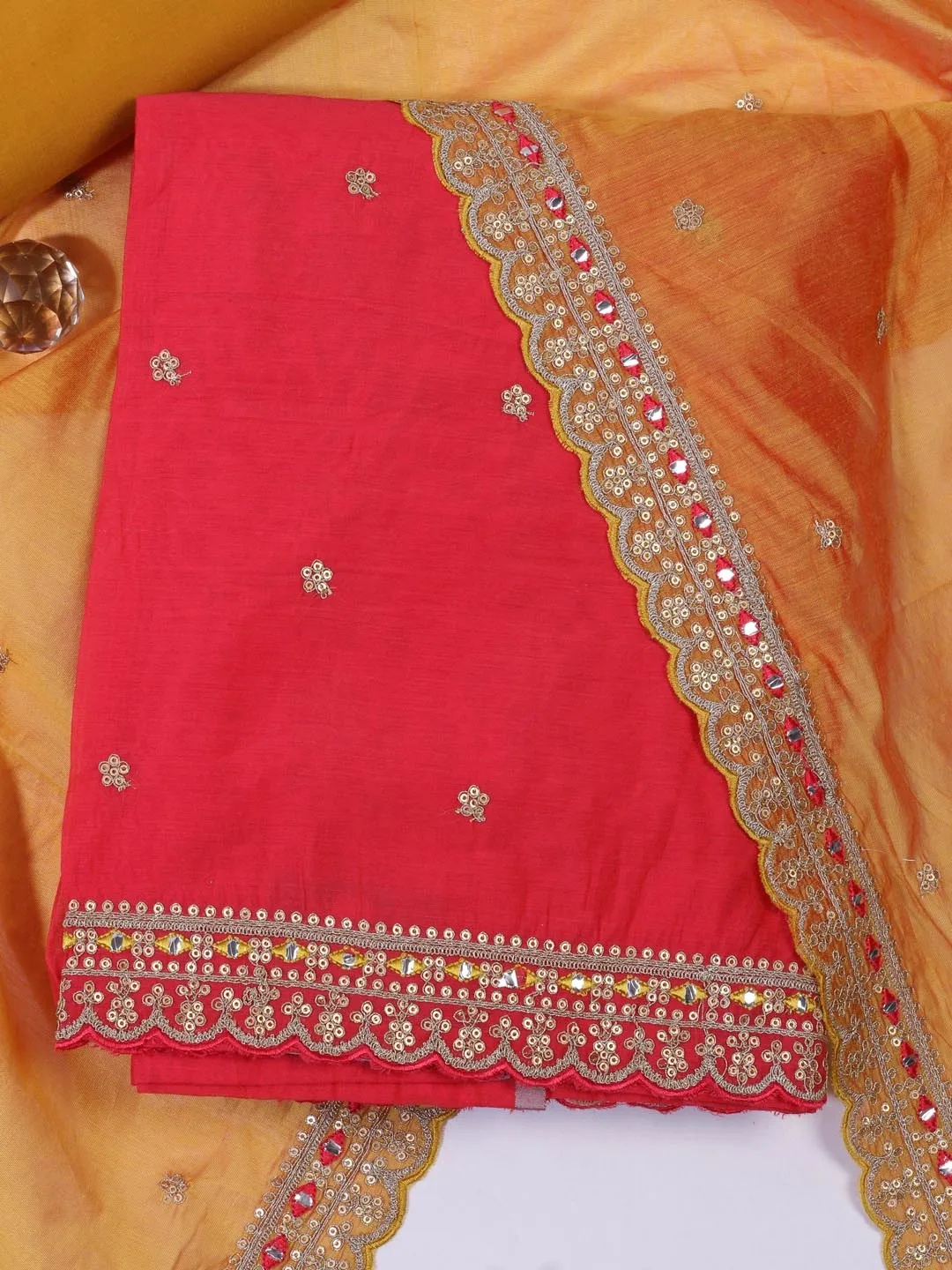 Booti Chanderi Unstitched Suit Piece With Dupatta