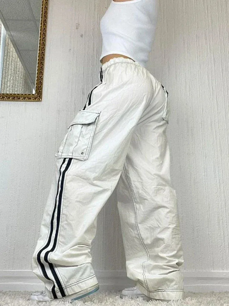 Cargo Track Pants Women Baggy Wide Leg Oversized Streetwear Y2k Retro Pants