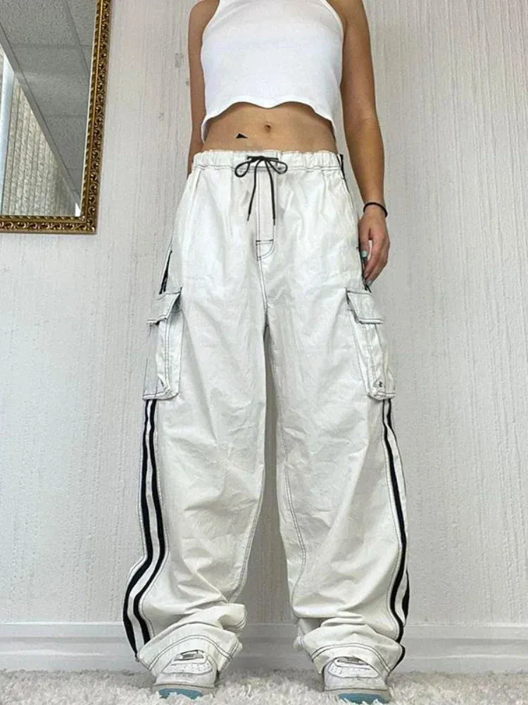 Cargo Track Pants Women Baggy Wide Leg Oversized Streetwear Y2k Retro Pants