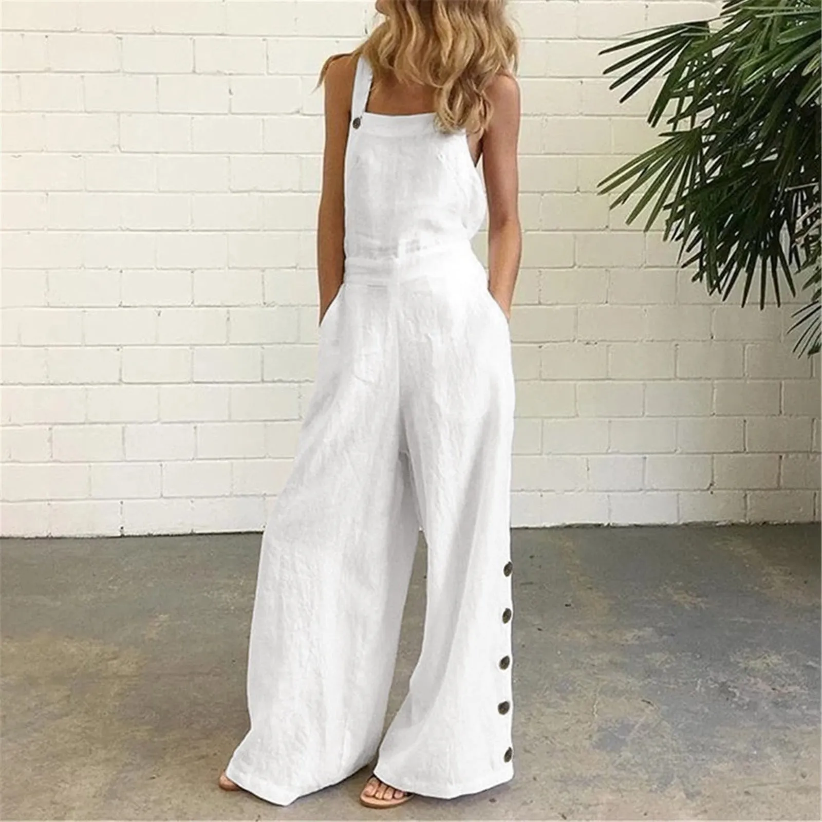 Casual Sleeveless Wide Leg Bib Oversized Rompers