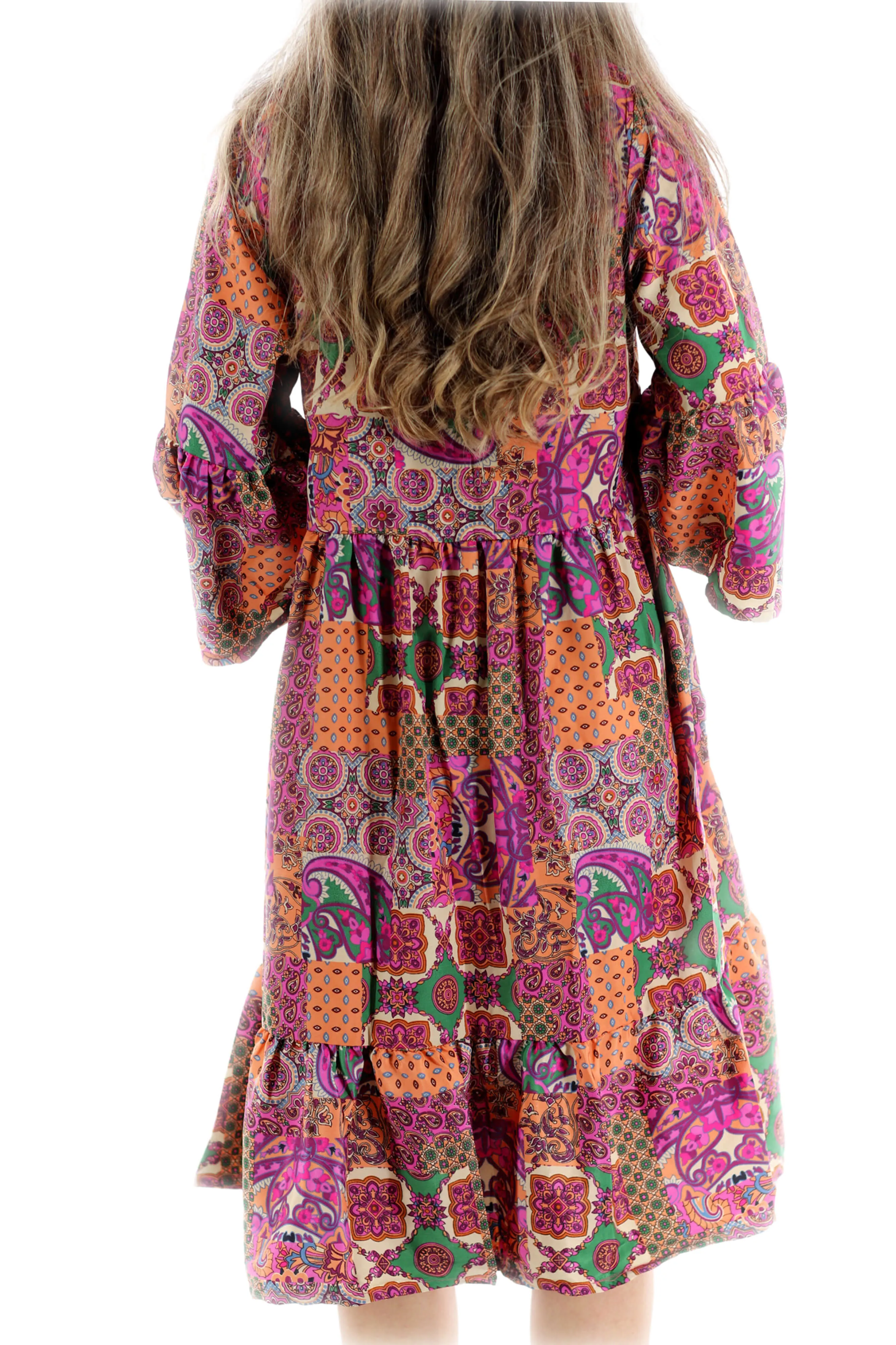 Flowy Paisley "Capri" Above Knee Dress Pink Multi