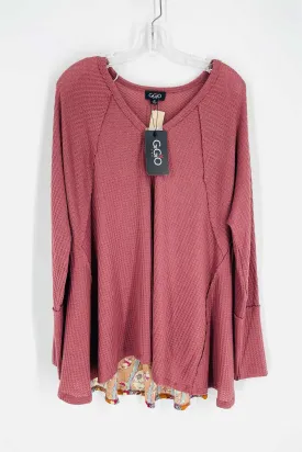 GiGiO Size L Dusty Rose/Multi Waffle Knit Buttons NEW Tops Tunic