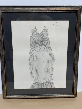 Pencil Drawing of Owl ; Signed