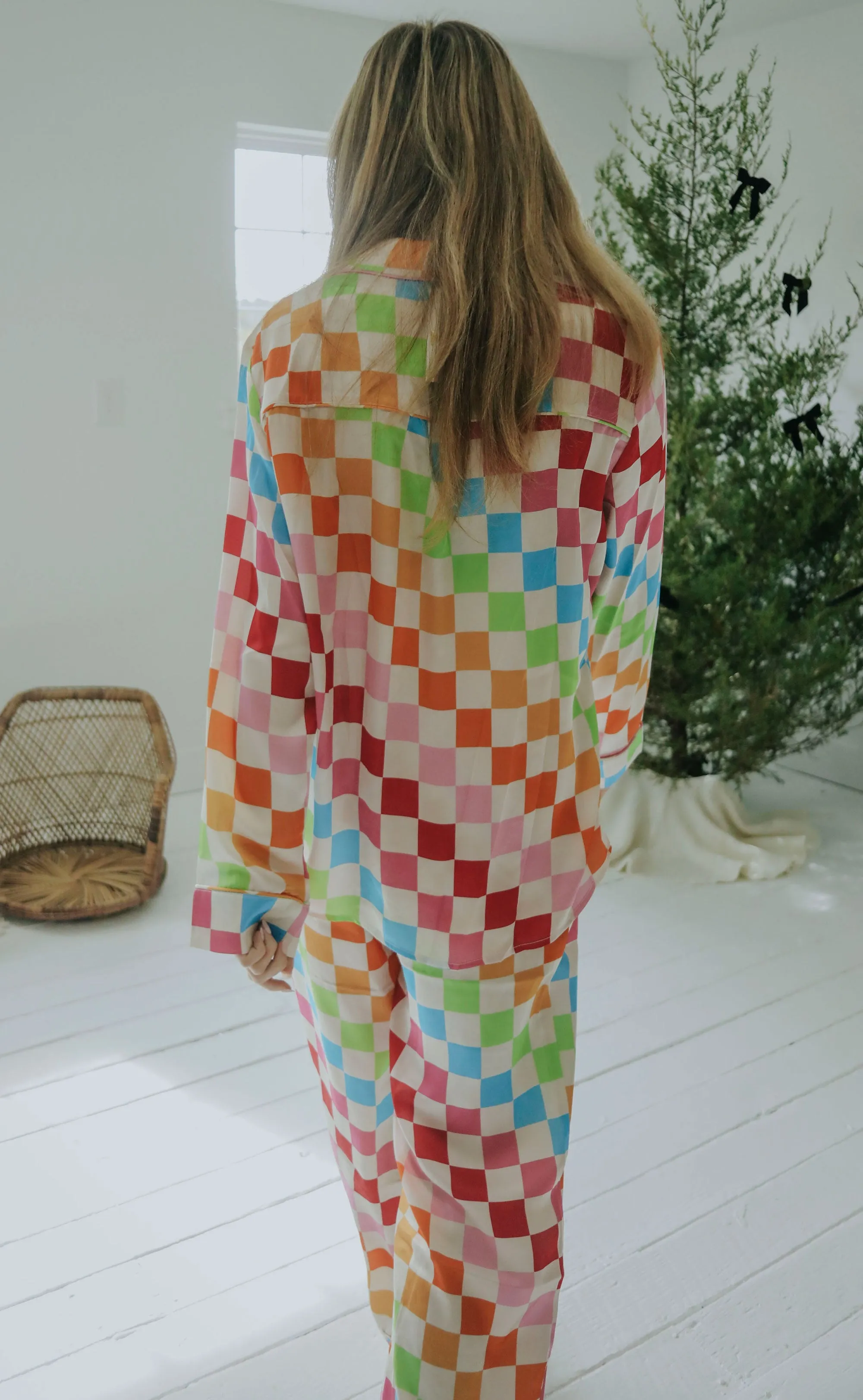 show me your mumu: classic pj set - multi checker silky