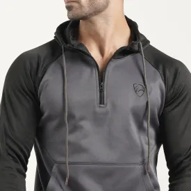 Tf-Grey and Black Raglan Zipper Fleece Hoodie